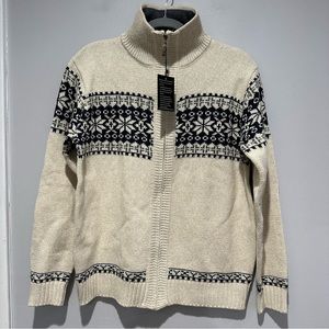 NEW Knitted Zip Cardigan Navy Cream Size Small